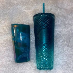 SOLD!! 🧜🏼‍♀️ Set of 2 Starbucks cups Jewel green & green hologram mermaid
